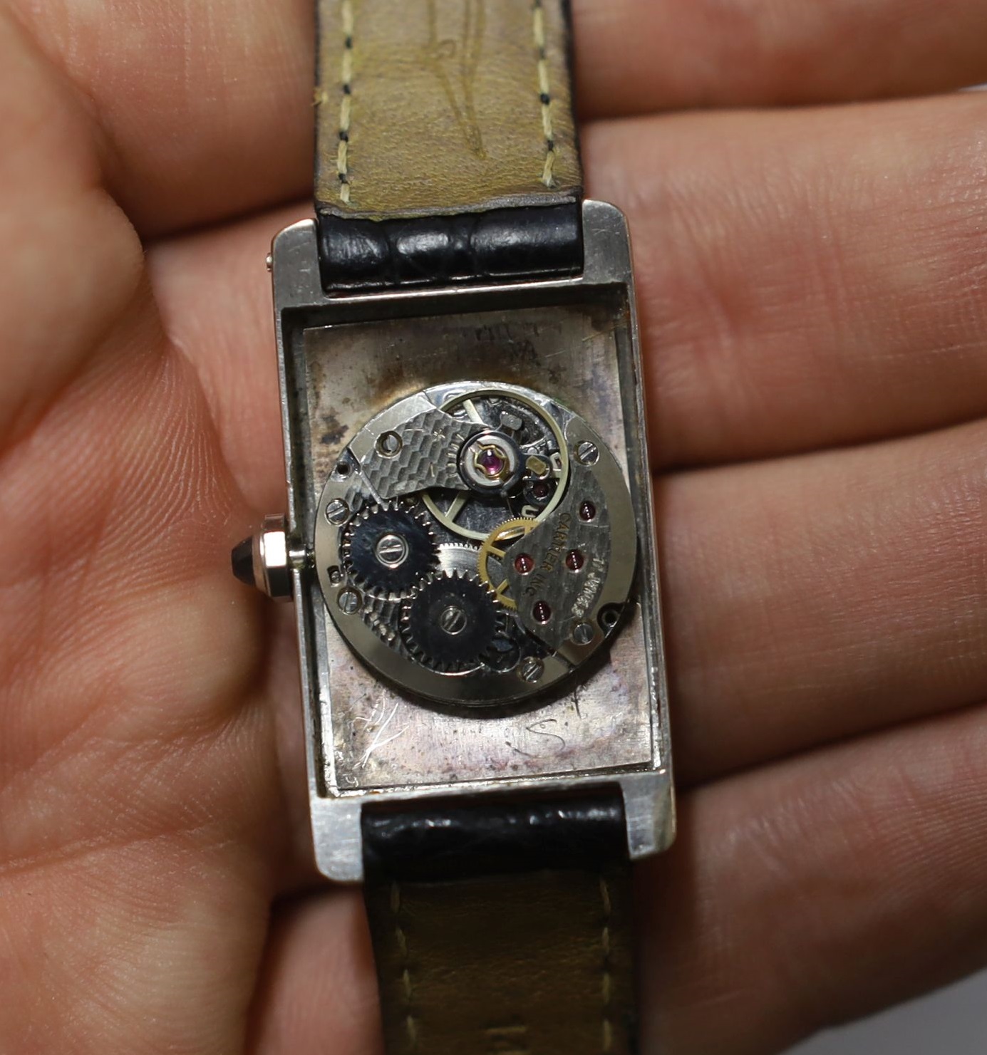 A 1920's 18ct white gold Cartier Tank Cintree (7 lignes model) manual wind wrist watch